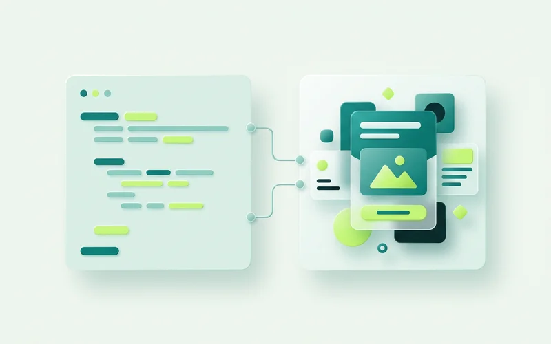 A code snippet styling a widget teaser shown beside the rendered result