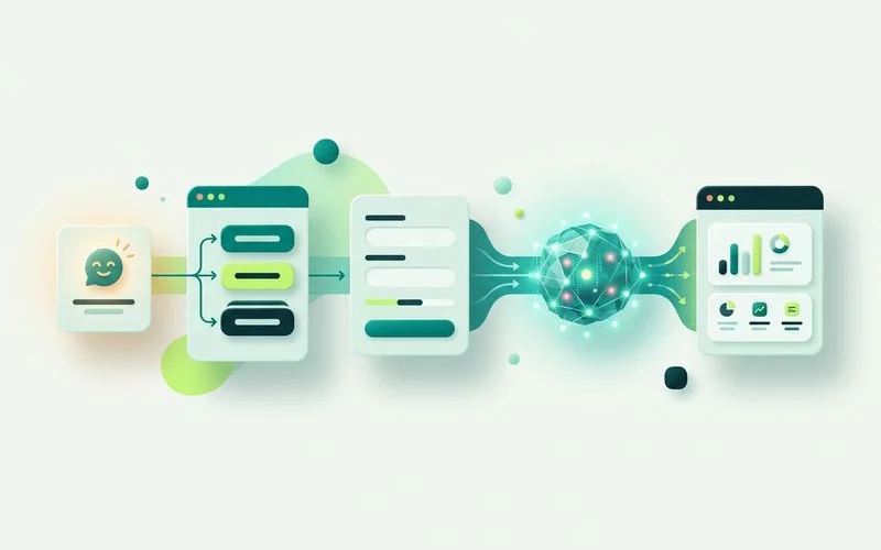 An example flow chaining a greeting, choices, a form and an AI agent step together