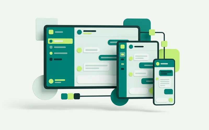 A chat widget tested at desktop, tablet and phone widths for responsiveness