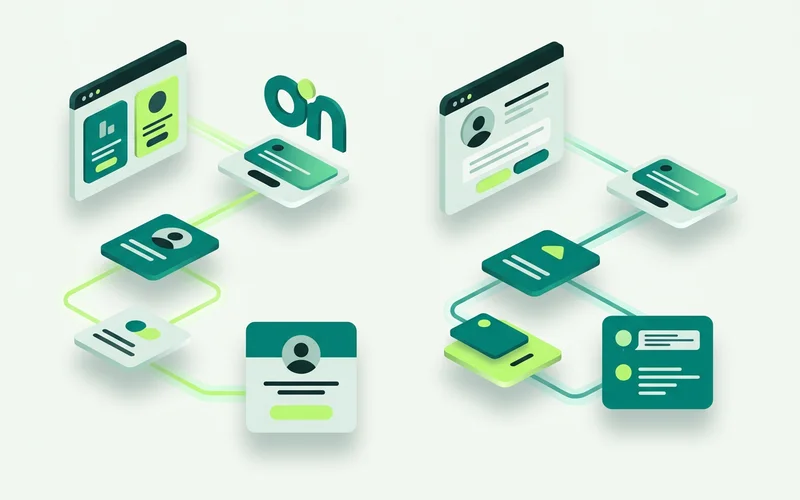 Two side-by-side chat flows, one for a pricing page visitor and one for a homepage visitor